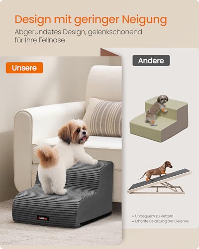 Feandrea Hundetreppe, 2 Stufen, Cord mit Querstreifen, Haustiertreppe, für Bett, Sofa, wasserdicht, rutschfest, geringe Neigung, Abnehmbarer waschbarer Bezug, Griff, schiefergrau PPS002GN01