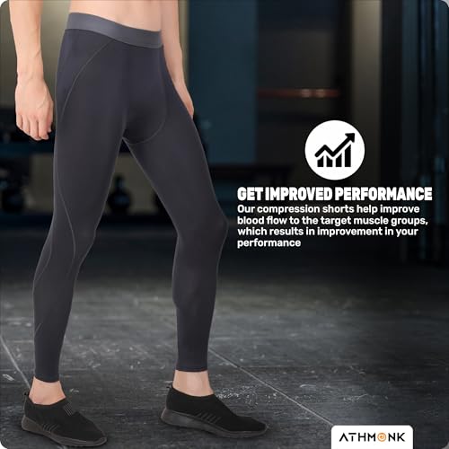 Image of Compression Nylon Lycra Lower Leggings Tights Yoga Pants for Men Boys - Workout Gym Exercise Running Cycling Training - Full Leg Sleeves - Cold Weather Sports Inner - Skinny Fit