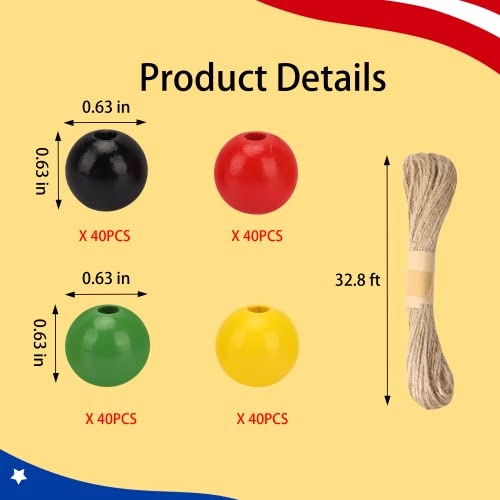 Lucleag 160Pcs Juneteenth Craft Wooden Bead, Black Red Green Yellow Round Wooden Beads Diy Crafts Kits, June 19Th 1865 Freedom Day Wood Beads Ornaments With Hemp Rope For Juneteenth Party Supplies #TOP6