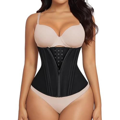 SHAPERX Waist Trainer for Women Corset Shapewear Tummy Control Sport Workout Waist Cincher Body Shaper Zipper and Hooks Black X-Large