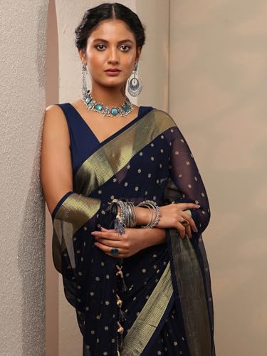 Image of Libas Printed Chiffon Saree for Women With Unstitched Blouse Piece | Traditional Saree for Festive & Wedding