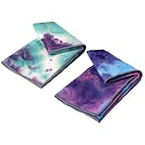 Eunzel 2 Pack Yoga Hand Towel，Microfiber Towel with Grip Dots Sweat Absorbent Non-Slip for Hot Yoga, Pilates and Workout 24' x16'，Purple & Blue/Green & Purple (2 Pack)
