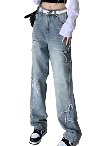 Womens Star Jeans Baggy Cargo Jeans Vintage Casual Y2K Outfits Straight Leg Denim with Pocket3