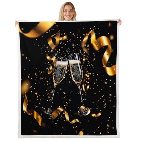Feelyou Goblet Sherpa Blanket Throw 50"x60" Champagne Fleece Throw Blanket