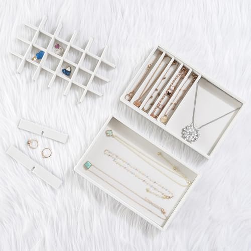 Image of ProCase Stackable Jewelry Organizer Trays for Drawers, Jewelry Drawer Inserts Container Display Case Storage for Earring Necklace Rings Bracelet with Removable Dividers -Warmwhite, 6 Layers