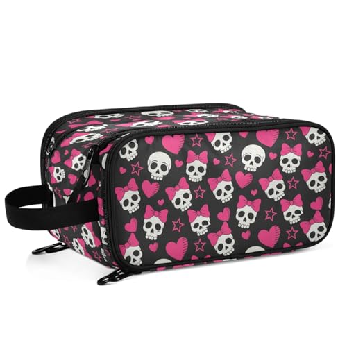 Mnsruu Travel Makeup Bag,Cute Skulls Makeup Bag Large Capacity Portable Travel Toiletries Bag for Travel Size Cosmetic Bag Organizer, Women Toiletry Makeup Bag Organizer