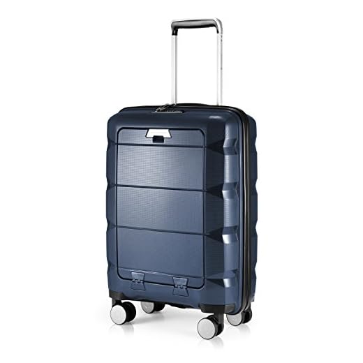 HAUPTSTADTKOFFER - Britz - Maleta de Mano con Compartimento para Ordenador portátil, Maleta rígida con Ruedas, TSA, 4 Ruedas, 55 cm, 34 litros, Color Azul Oscuro