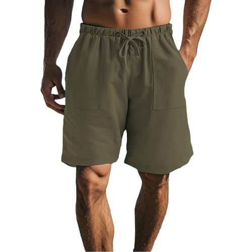 Pantalones Hombre Verano Lino Cortos Deportivo Casuales Pantalon Corto Ajuste Regular Pantalón Corton Cintura Elástica de Bolsillos Laterales Bermuda Short de Playa Caminar