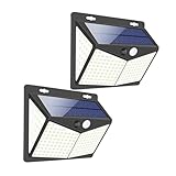 Lurrose 2pcs Outdoor Solar Motion Sensor Wall Lights, 208 LED Waterproof Yard Lighting Tool for Garden Patio, Black Solar Powered Porch Patio Lamps