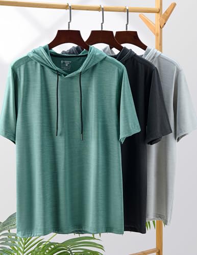 3 Pack: Men's Lightweight Short Sleeve Workout Hoodies, Athletic Dry Fit Hooded T Shirts for Gym Running2
