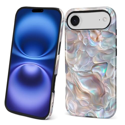 ANLUN STORE Case for iPhone 17 Air, Hybrid Dual Protection Soft TPU + Hard PC Shockproof Cover Anti-Scratch & Slim Protective for Men Women Case Pearl White Gold Abalone Shell Design