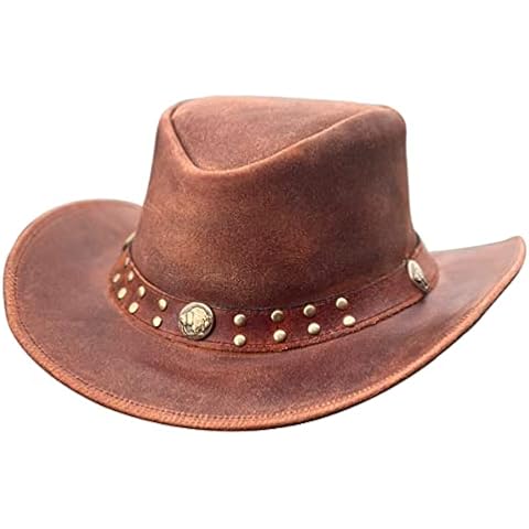 BRANDSLOCK Leather Cowboy Hat for Men Women Handcrafted Western Shapeable Wide Brim Cowgirl Outback Hat Brown Cover