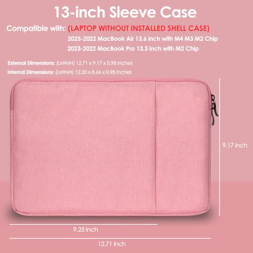 ProElife 13-Inch Laptop Sleeve Case for 2024-2022 MacBook Air 13.6 inch with Apple M3 M2 Chip & 2022 MacBook Pro 13.3 inch M2 Chip Accessory Traveling Carrying Canvas Bag Cover Simple Case (Pink)