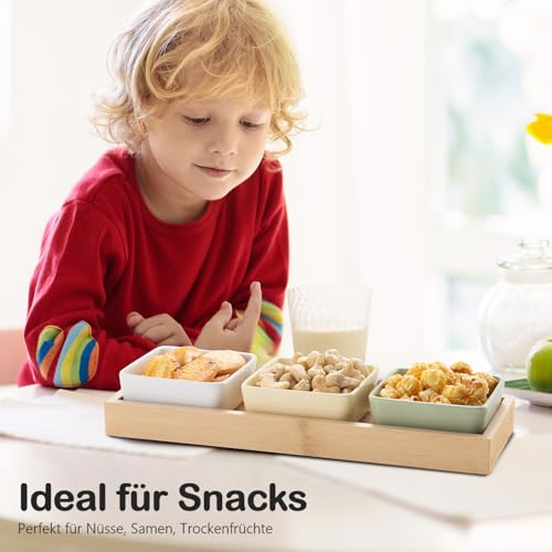 VETIN 3 * Dipschalen Set mit Brett Holz, Servierschalen Set, Snackschalen