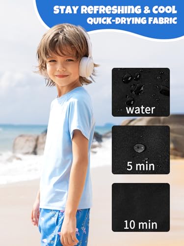 Angel season Boys Rash Guard Swim Shirt Short Sleeve UPF 50+ for Toddler Kids Teens Swimwear Rashguard Quick Dry, Size 3-143