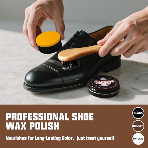 Leather Shoe Shine Kit for men-16 PCS Shoe Polish Kit Black Brown Neutral Shoe Wax,Mink Oil and Buffing Cloth for Boots Care3