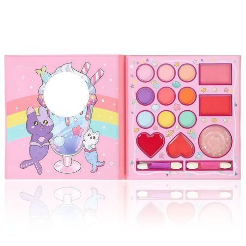GWAWG Coffret Maquillage Enfant Fille, Palette Maquillage Lavable Hypoallergénique, 14 Couleurs, Kit Maquillage Visage Non Toxique, Cadeau pour Noël, Anniversaire, Carnaval, Halloween