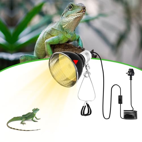 Reptile Heat Lamp Holder, 5.5 Inch 200W E27 Tortoise Heat Lamp Socket, Bulb Base Heat Bulb Holder with Clamp and Guard