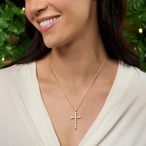 Ross-Simons 3.5-4mm Cultured Pearl Cross Pendant Necklace in 18kt Gold Over Sterling. 18 inches2