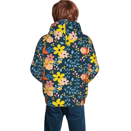 Blue Floral Kid Hoodies Boys Sweatshirts Girls Pullover with Pocket4