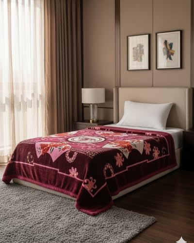 Image of Signature Blanket Single Bed Mink Blanket Single Ply For Extreme Winters(Flamingo,Multicolor,300 TC