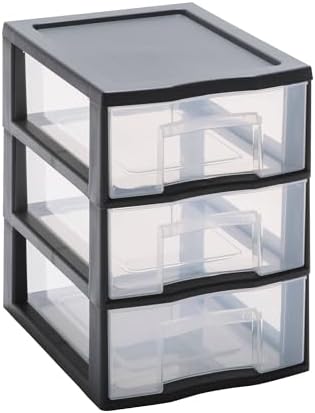 SUNDIS Tag Tower, petite tour de rangement en plastique gris, 3 tiroirs SUNDIS Tag Tower, petite tour de rangement en plastique gris, 3 tiroirs