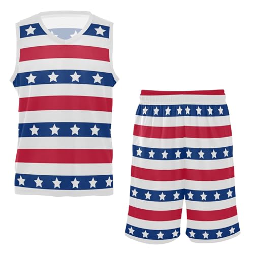 Foiosoh Conjunto de shorts de basquete respiráveis com estrelas e listras patrióticas americanas PP-