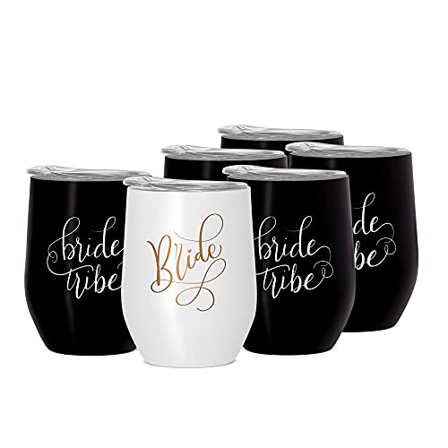 Up To 40% OFF Samantha Margaret - Stainless Steel Wine/Coffee Tumblers, 1 Bride (White) and 5 Bride Tribe (Black) Coffee/Wine Tumblers, Wedding and Bachelorette Party Favors, 16 oz, 6 Piece Set