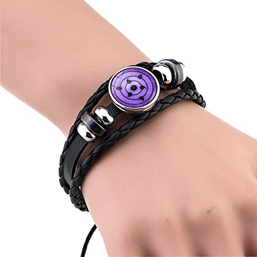 Sharingan Eye Snap Bracelet Fashion Anime Kakashi Braided Leather Bracelet Uchiha Rinnegan Eyes Glass Jewelry Vintage Men Bangle (Metal Color: Style-13)3
