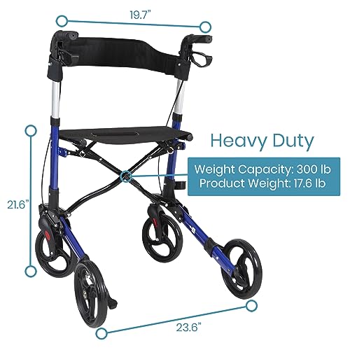 Vive Mobility Rollator Walker - Folding 4 Wheel Medical Rolling Walker With Seat & Bag - Mobility Aid For Adult, Senior, Elderly & Handicap - Aluminum Transport Chair (Blue) #TOP5