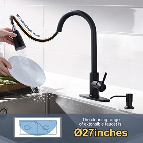 Wowow Black Kitchen Faucet With Soap Dispenser, Stainless Steel Kitchen Sink Faucet, Matte Black Kitchen Faucet Single Handle High Arc Utility Sink Faucet For Sink, Rv, Laundry, Bar #TOP2
