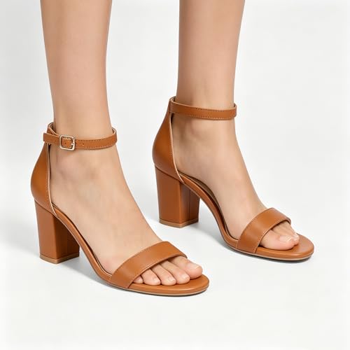 Image of Women's Heeled Sandals Open Toe Ankle Strap 2.5-Inch Chunky Heels Dress Shoes Wide Feet Friendly