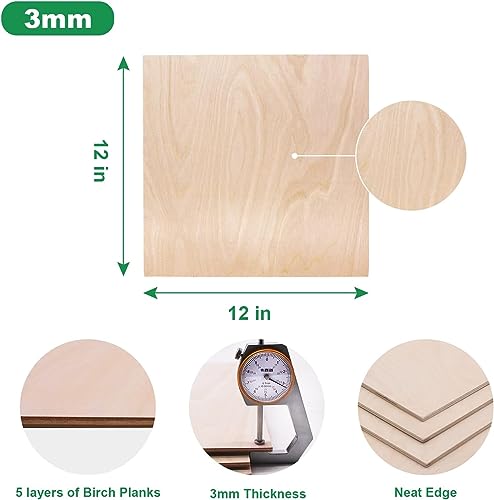 Consmos Baltic Birch Plywood 3Mm 1/8" 12" X 12" Craft Wood B/Bb Grade Baltic Birch Sheets, Pack Of 8 Plywood Perfect For Arts And Crafts, Diy Projects, Drawing, Painting, Laser, Wood Engraving #TOP1