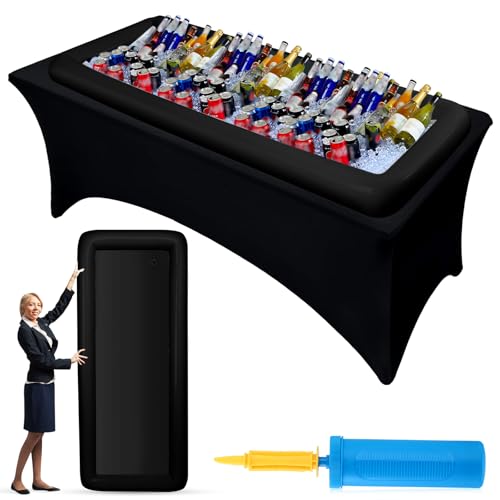 Halloscume Large Inflatable Serving Bar 72 x 30 x 5 Inflatable Ice Serving Buffet Bar Inflatable Cooler Ice Buffet Salad Serving Trays with Drain Plug for Pool Outdoor Party Picnic(Black 1 Pack)
