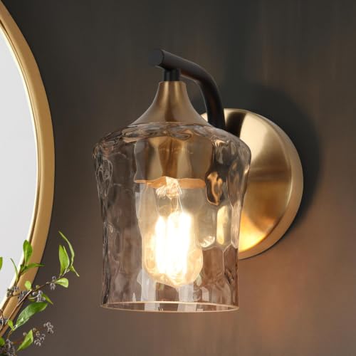 Image of KSANA Black and Gold Sconce, Modern Wall Sconces Lighting Fixture with Textured Glass and Brass Finish for Bathroom, Bedroom, Hallway and Living Room