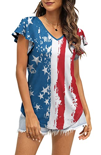 NANYUAYA American Flag Shirts for Women Tops Summers 4th of July Patriotic T-Shirt Star Stripes USA Tops
