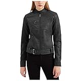 motorradstiefel damen leder Länge: kurz Damen Gürtel Jacke Mantel Leder Motorradanzug Stand Reißverschluss Tops Kragen Slim Coat Western Fransen Jacken Warm Bequemer Mantel für Frauen Casual Baggy Mantel, Schwarz , 38