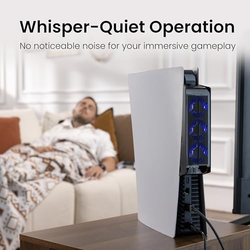 6. Bild von Kühlzubehör für ALTE PS5-Version, KIWIHOME PS5-Lüfter mit LED, automatischer Geschwindigkeitsregelung und USB3.0-Hubs, für PS5 Disc und Digital Edition, nicht für PS5 Slim/PS5 Pro (Schwarz)