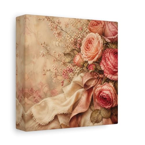 Toile vintage roses roses de 15x15 cm pour decoration de chambre