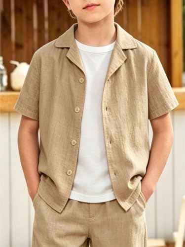 Image of Verdusa Boy's 2 Piece Sets Linen Set Going Out Summer Outfits Button Up Shirt and Pants Set Matching Sets