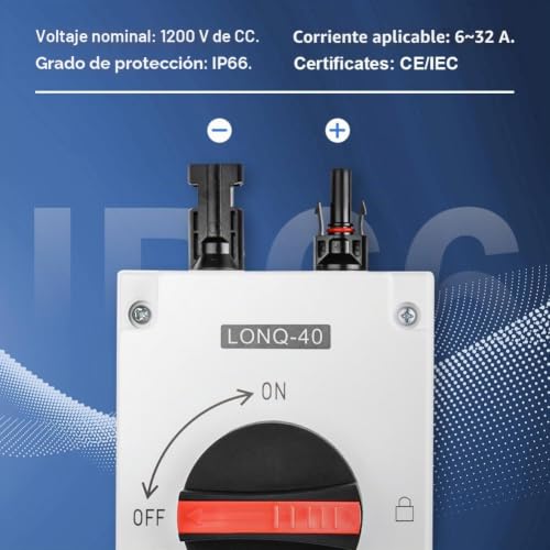 Miniatura 4 de Offcup Disyuntor Dc, 1200v 32a Interruptor De Cc Fotovoltaico, Disyuntor Para Sistema Solares Fotovoltaicas, Ip66 A Prueba De Agua Protección Ultravioleta