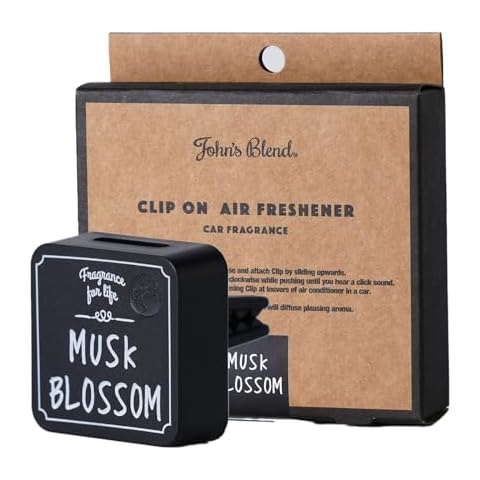 John's Blend OA-JON-33-11 Clip-On Air Freshener Musk Blossom Scent, Black Cover