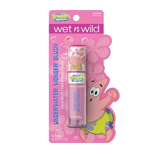 Wet n Wild Spongebob Underwater Wonder Liquid Blush, Płynny Róż do Twarzy z Możliwością Budowania Krycia, Naturalny i Łatwy do Rozcierania, Jednolita Aplikacja, Odcień Rock Star