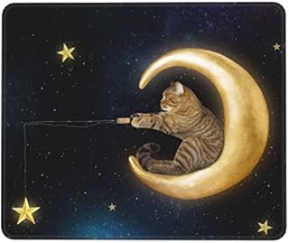 xiaoqiang Cute Cat Fishing for Stars on the Moon Mouse Pads Anti-Slip Funny Design Gaming Mouse Mats for Desktop Computers Laptops Office Computers Mouse Pad 24cm X 20cm (9.5" x 7.9")