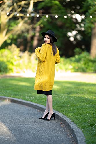Prettygarden Women's Long Sleeve Cable Knit Button Down Midi Cardigan Sweater Open Front Chunky Knitwear Coat With Pockets (Yellow, Medium) #TOP3