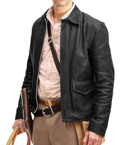 Image of Men's Classic Action Cowboy Distressed Brown Indiana Harrison Vintage Lambskin Bomber Leather Jacket