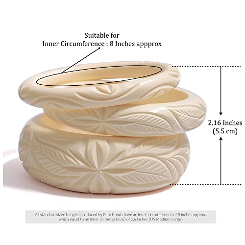 Pure Hands White Colored (Resin) Acrylic Bangle Bracelet Set (2.6 Inches) #TOP1