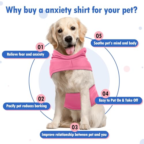Image of Large Adjustable Anxiety Shirt for Medium Dogs,Lightweight Fireworks Calming Hoodie Wraps Neck,Anxiety Relief for Separation,Sound,Breathable Soft for All-Seasons(Rose)