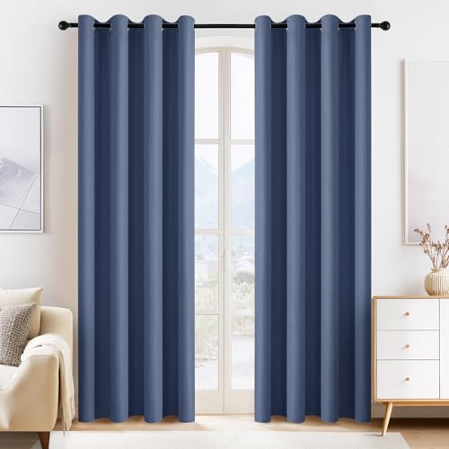 Image of PONY DANCE Stone Blue Blackout Curtains for Bedroom 84 Inch Length 2 Panels Set, Privacy Thermal Insulated Room Darkening Grommet Drapes for Living Room Window, W34 x L84 Inch