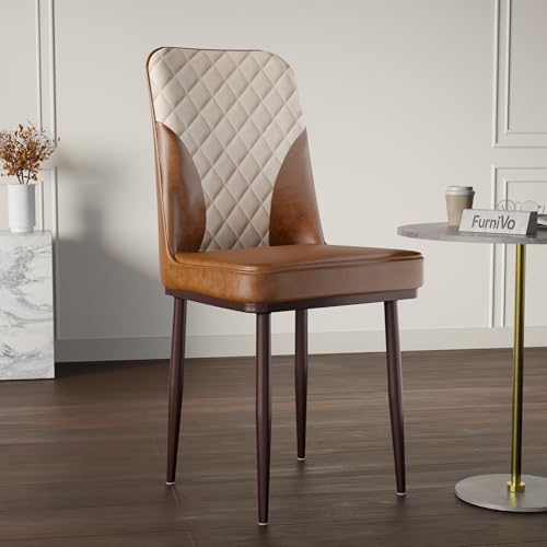 Image of IKON Premium Leather Dining Chair with Cushioned Seat & Metal Legs | Premium Accent Chair for Living Room, Bedroom & Balcony | D.I.Y (Saddle Cream)